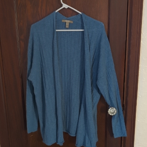 Naturals D & Co Turquoise Blue Linen Blend Long Sleeve Cardigan Size Medium - Picture 1 of 8